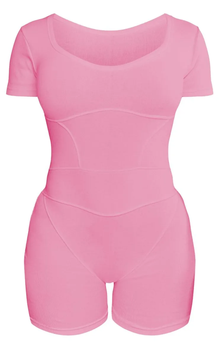 PrettyLittleThing Unitards*Shape Rib Seam Detail Short Sleeve Unitard