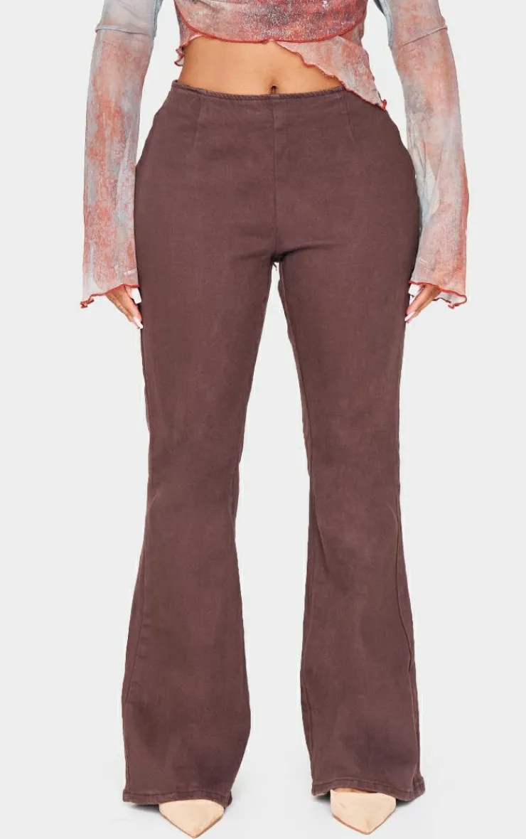 Outlet PrettyLittleThing Shape Denim Lace Up Back Flare Jeans Brown
