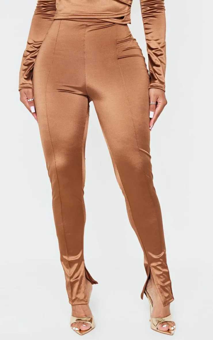 Outlet PrettyLittleThing Shape Disco Sculpt Pintuck Leggings Brown