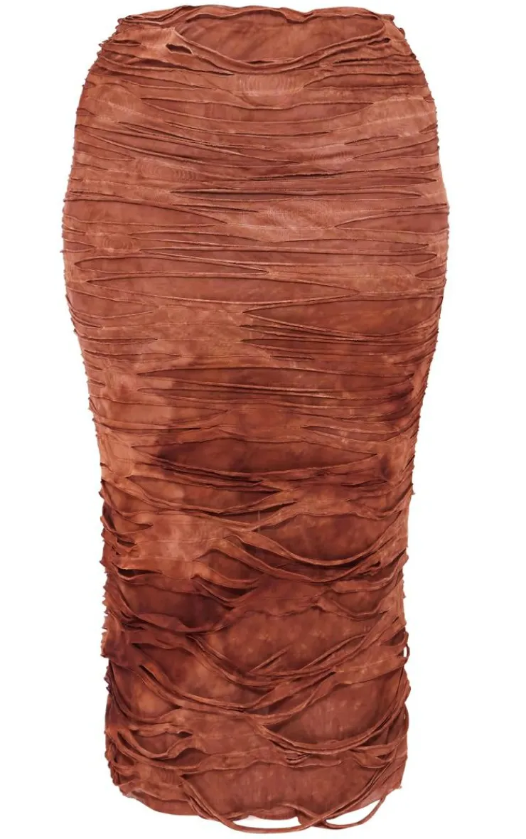 Discount PrettyLittleThing Shape Distressed Maxi Skirt Brown