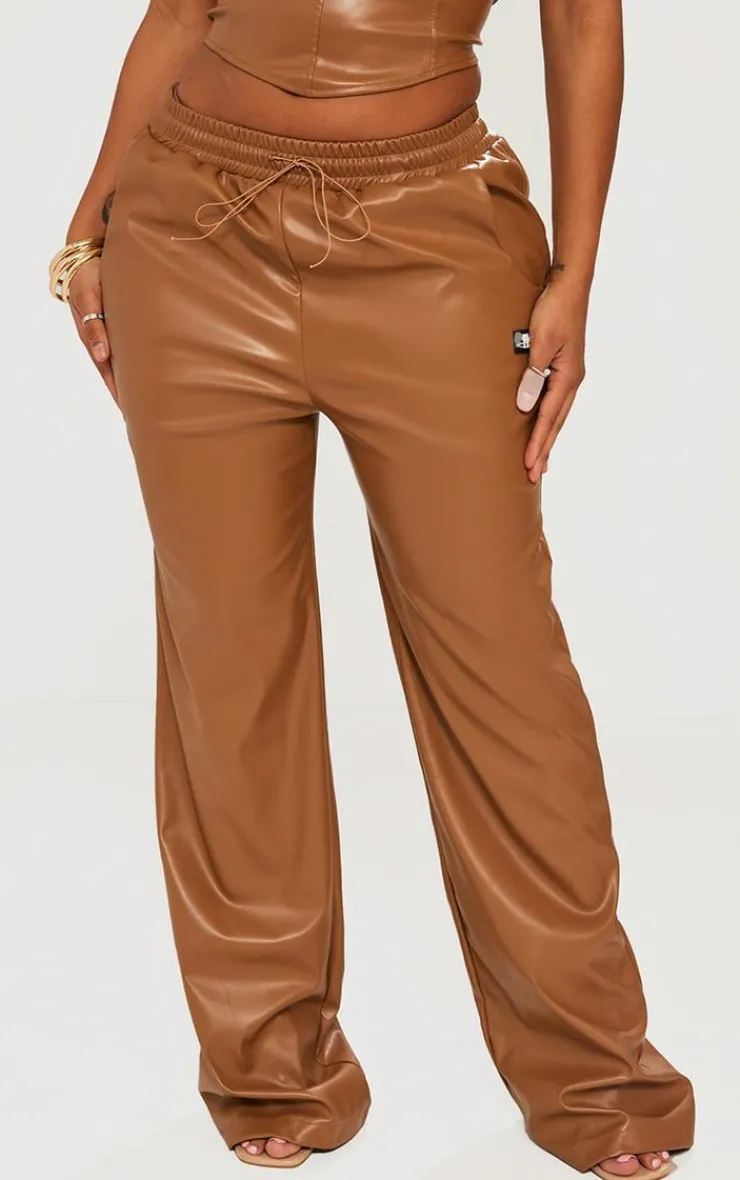 Outlet PrettyLittleThing Shape Faux Leather Straight Leg Pants Brown