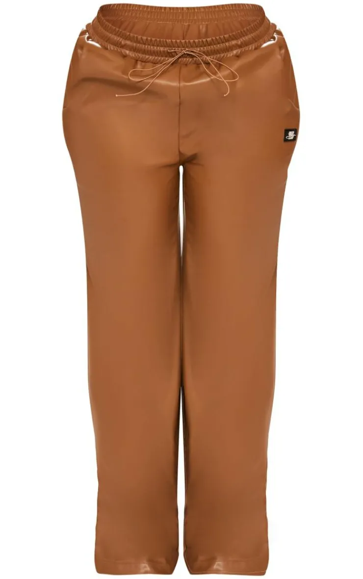 Outlet PrettyLittleThing Shape Faux Leather Straight Leg Pants Brown