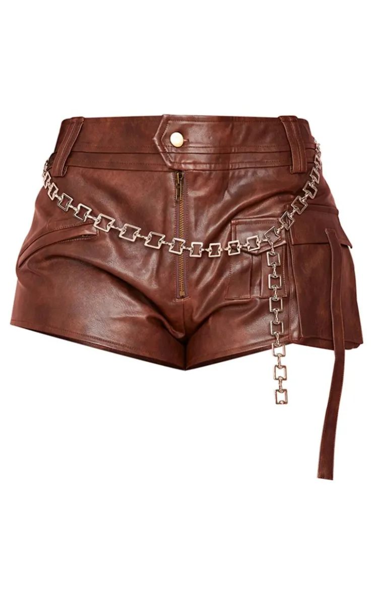 Shape Faux Leather Belt Detail Hot Pants-PrettyLittleThing New