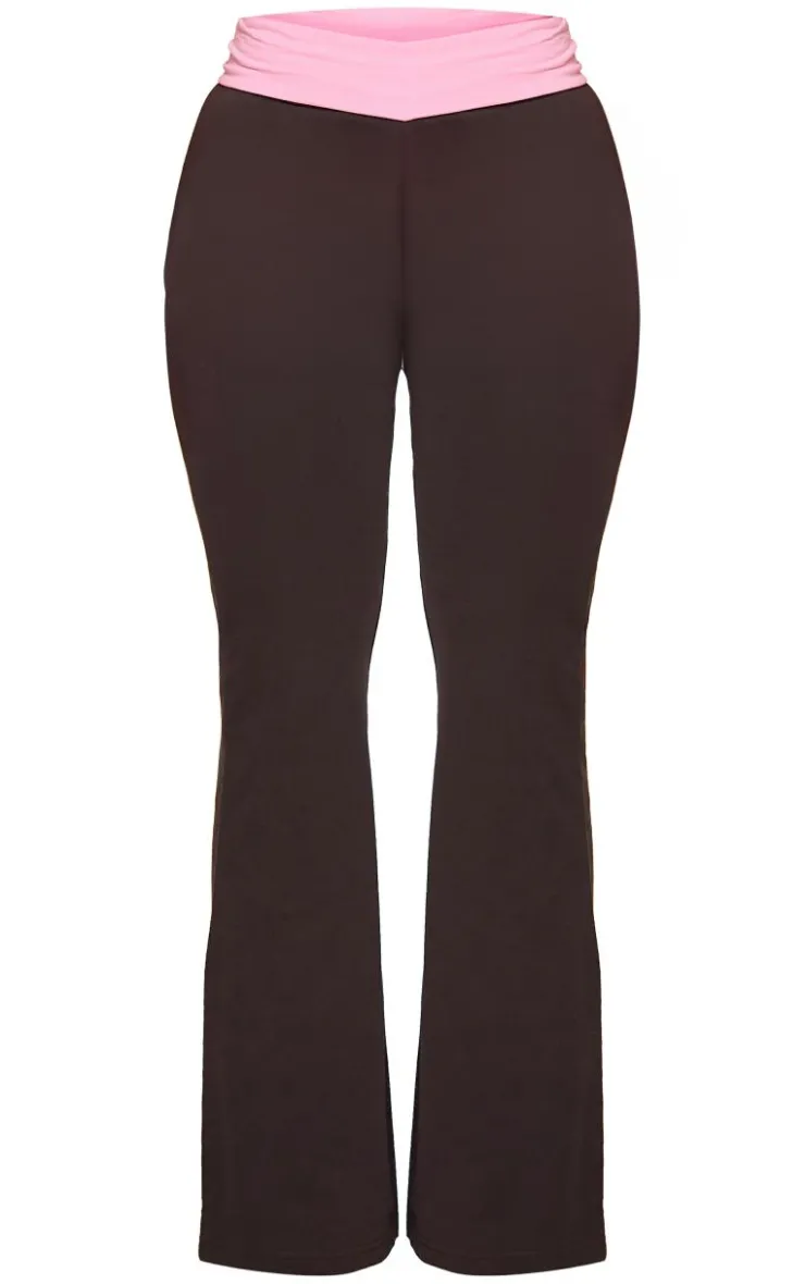 Discount PrettyLittleThing Shape Fold Over Contrast Pants Brown
