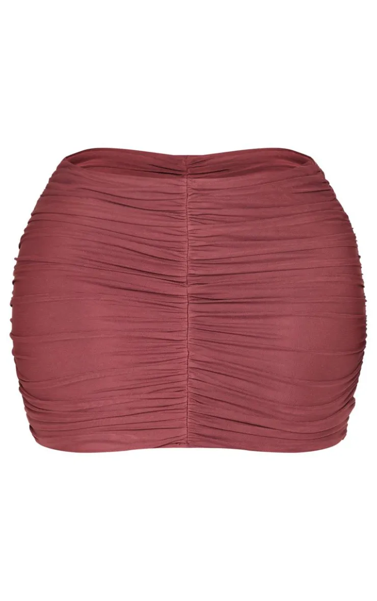 Hot PrettyLittleThing Shape Ruched Mini Skirt Brown