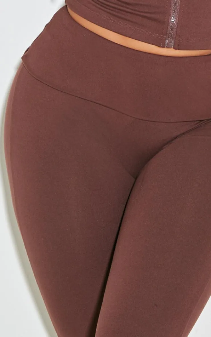 PrettyLittleThing Shape Stretch Sculpted Foldover Waist Flare Pants Brown