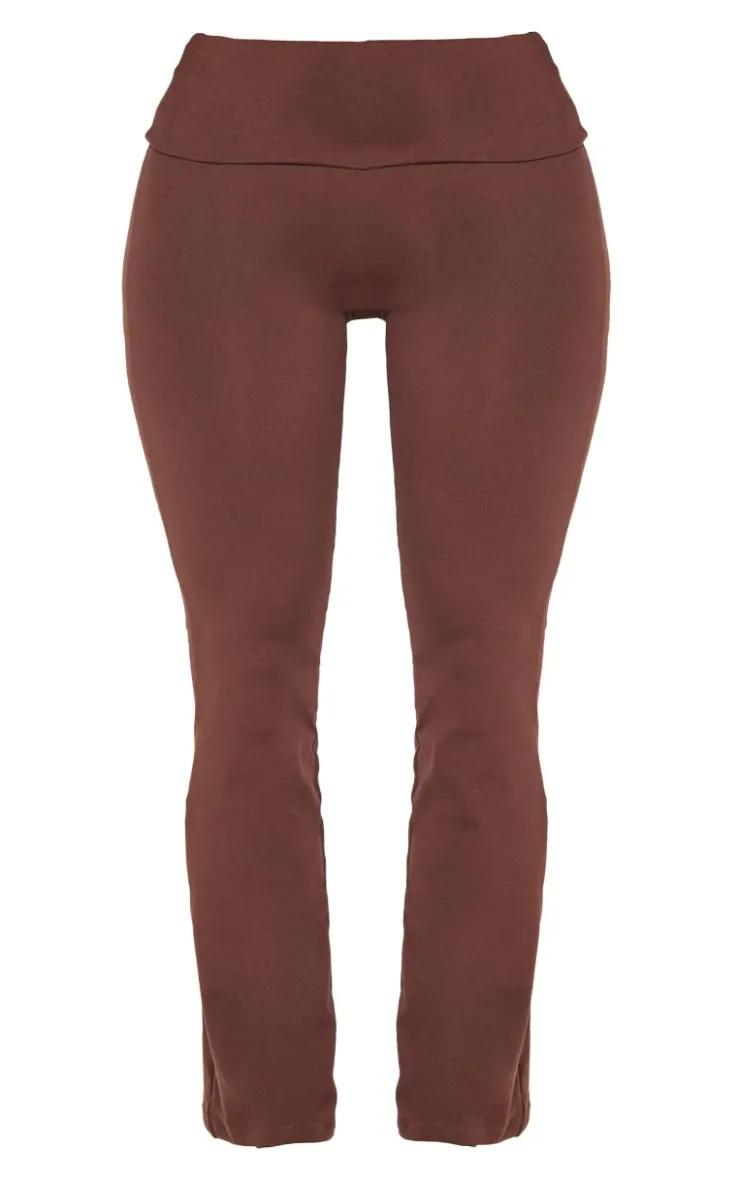 PrettyLittleThing Shape Stretch Sculpted Foldover Waist Flare Pants Brown