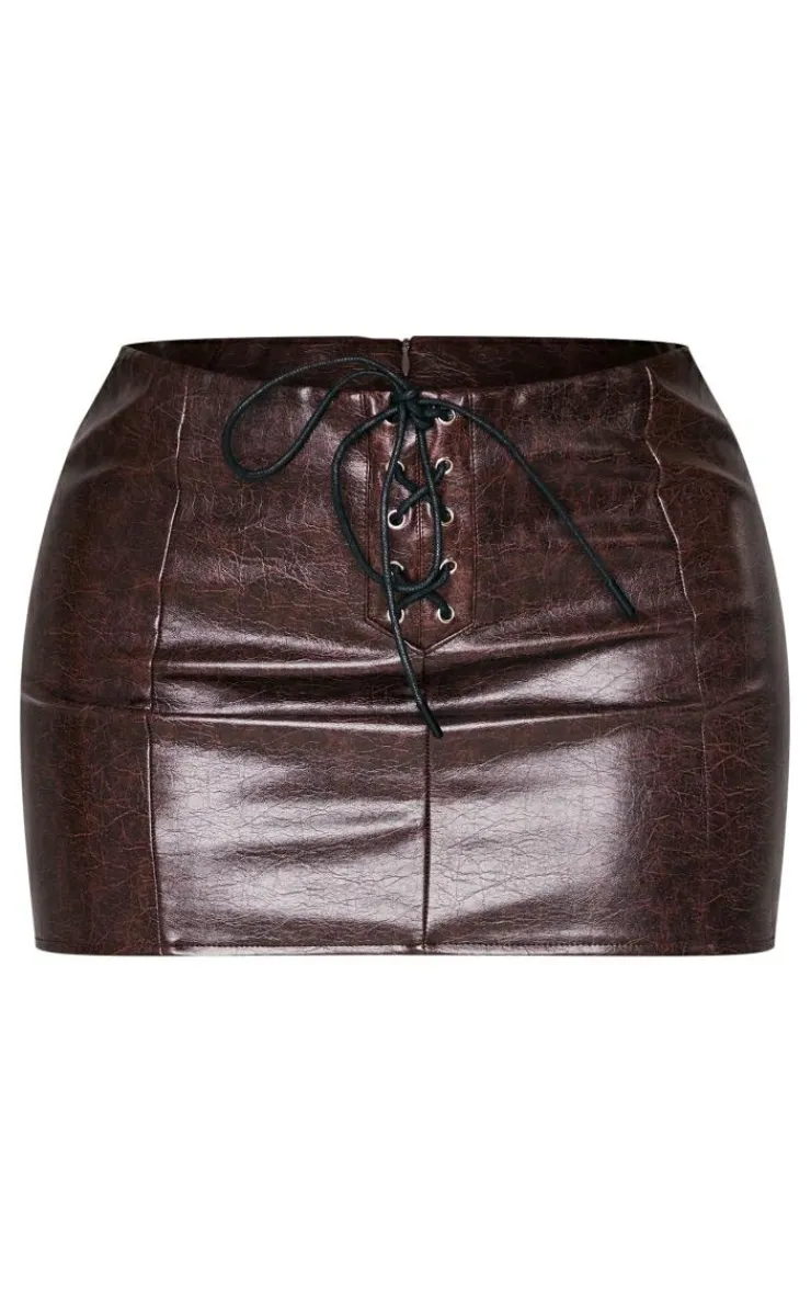 Sale PrettyLittleThing Shape Textured Faux Leather Mini Skirt Brown