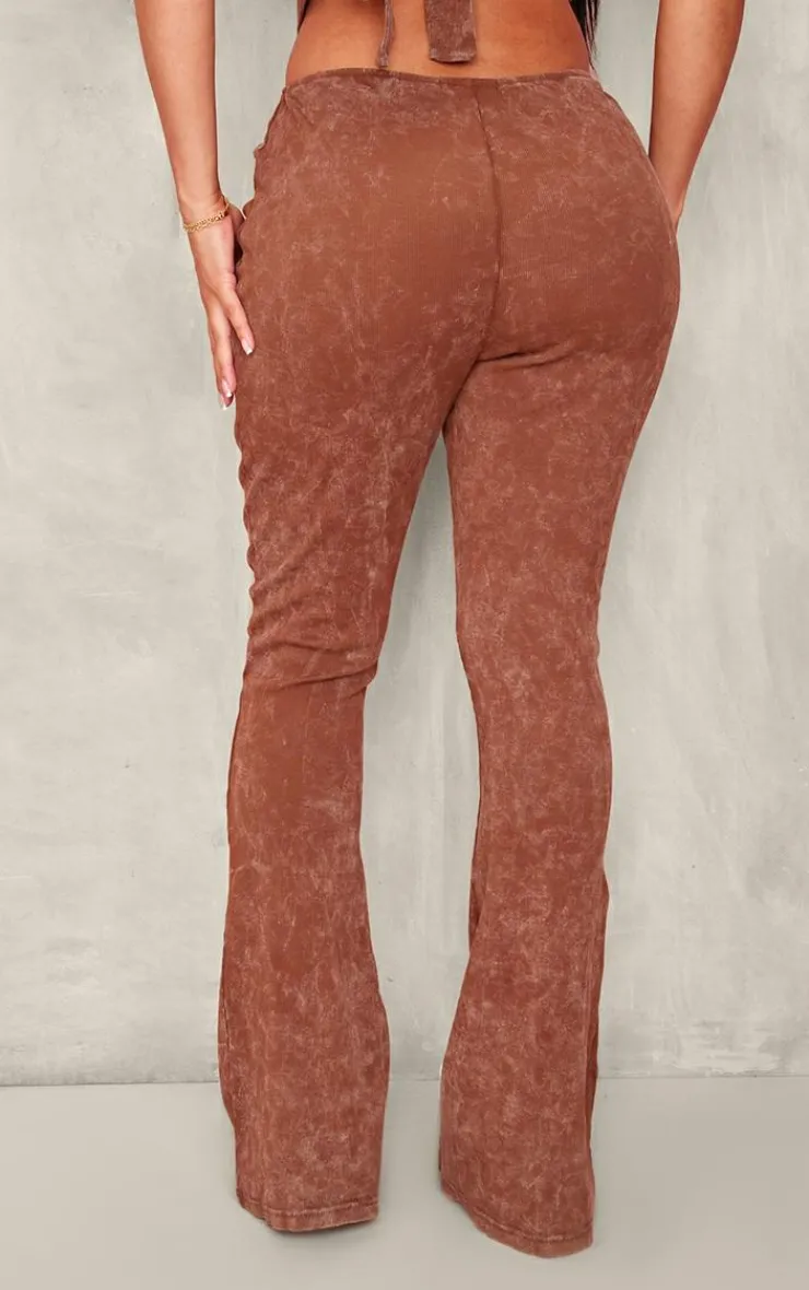 Outlet PrettyLittleThing Shape Washed Ribbed Ruched Front Flare Pants Brown