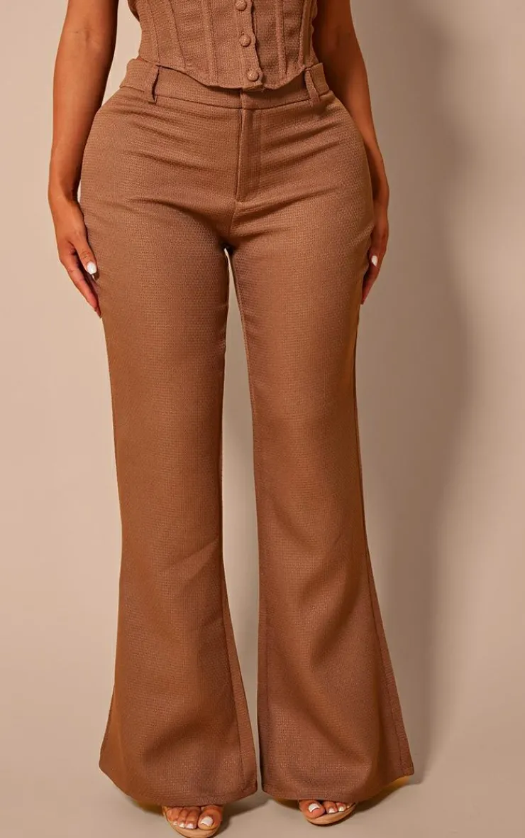 Discount PrettyLittleThing Shape Brown Woven High Waist Pants Choc Brown