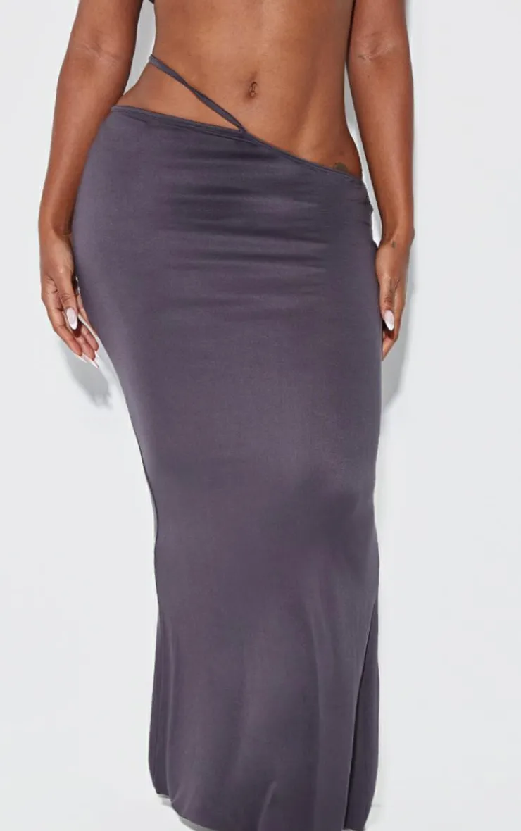 Clearance PrettyLittleThing Shape Cut Out Waist Maxi Skirt Charcoal