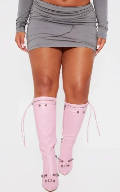 Hot PrettyLittleThing Shape Seam Detail Foldover Mini Skirt Charcoal