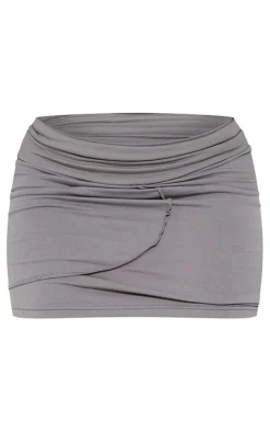 Hot PrettyLittleThing Shape Seam Detail Foldover Mini Skirt Charcoal
