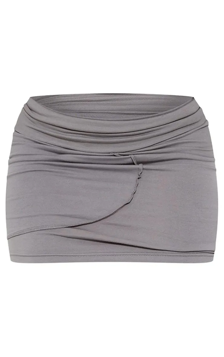 Clearance PrettyLittleThing Shape Seam Detail Foldover Waist Mini Skirt Charcoal