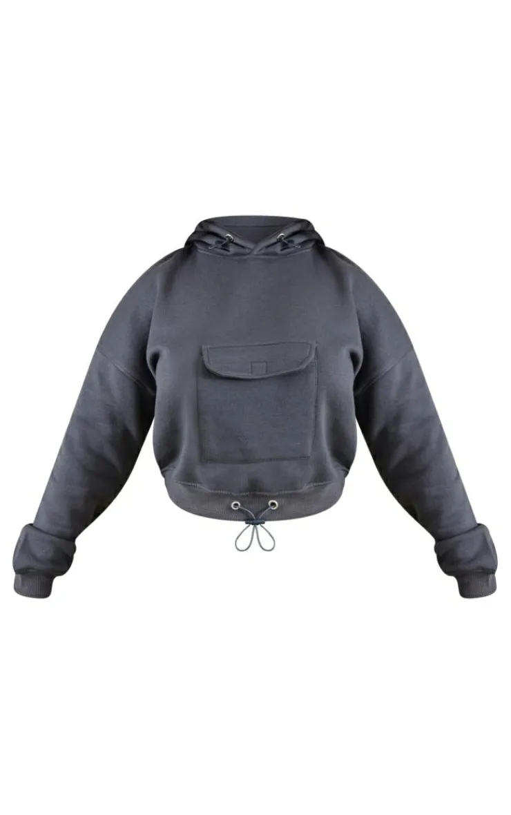 PrettyLittleThing Grey Sweatsuits*Shape Toggle Pocket Detail Cropped Hoodie