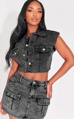Online PrettyLittleThing Shape Wash Denim Low Rise Micro Mini Skirt Charcoal