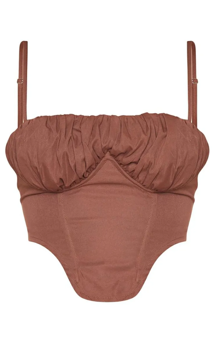 Sale PrettyLittleThing Shape Cargo Ruched Underbust Corset Chocolate Brown