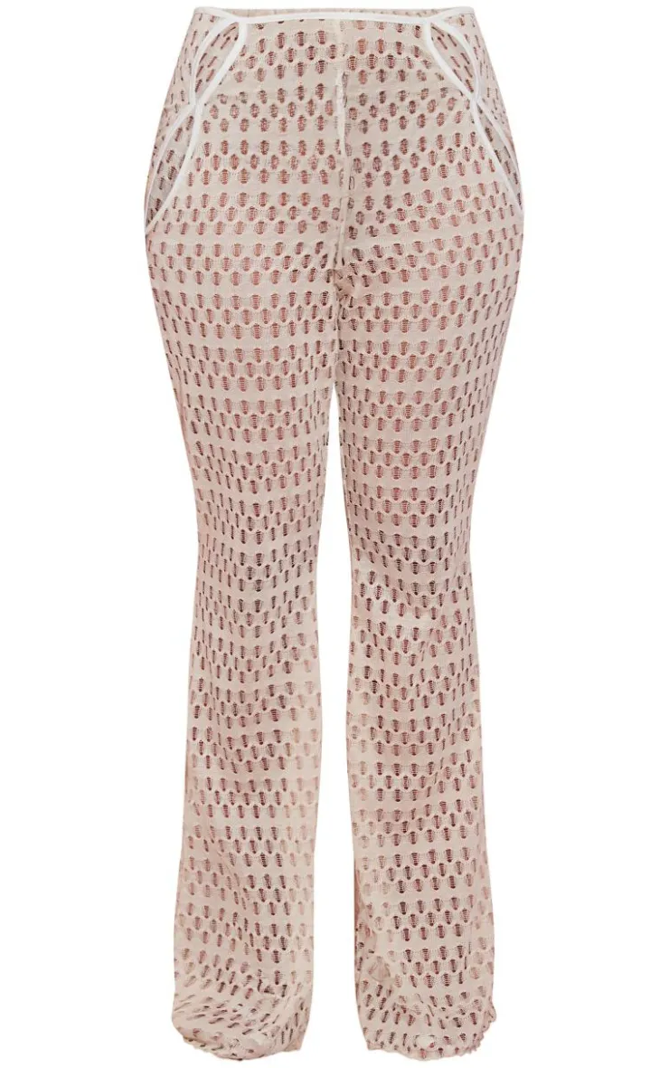 Discount PrettyLittleThing Shape Cut Out Textured Flare Pants Cream