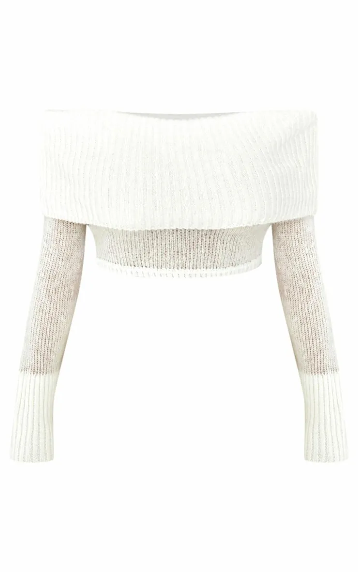 Outlet PrettyLittleThing Shape Fold Over Knitted Top Cream