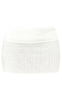 Clearance PrettyLittleThing Shape Fold Over Knitted Mini Skirt Cream