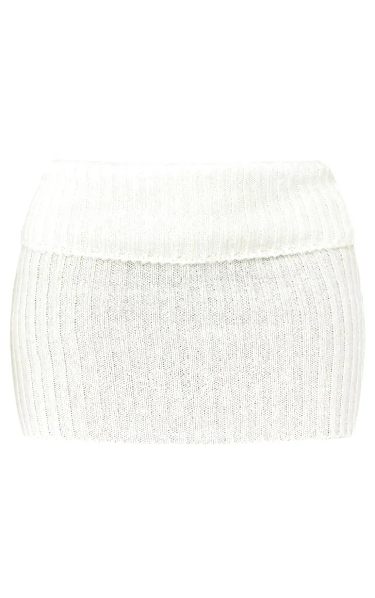 Clearance PrettyLittleThing Shape Fold Over Knitted Mini Skirt Cream