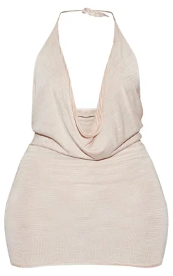 Shape Knit Halterneck Fray Hem Mini Dress-PrettyLittleThing New