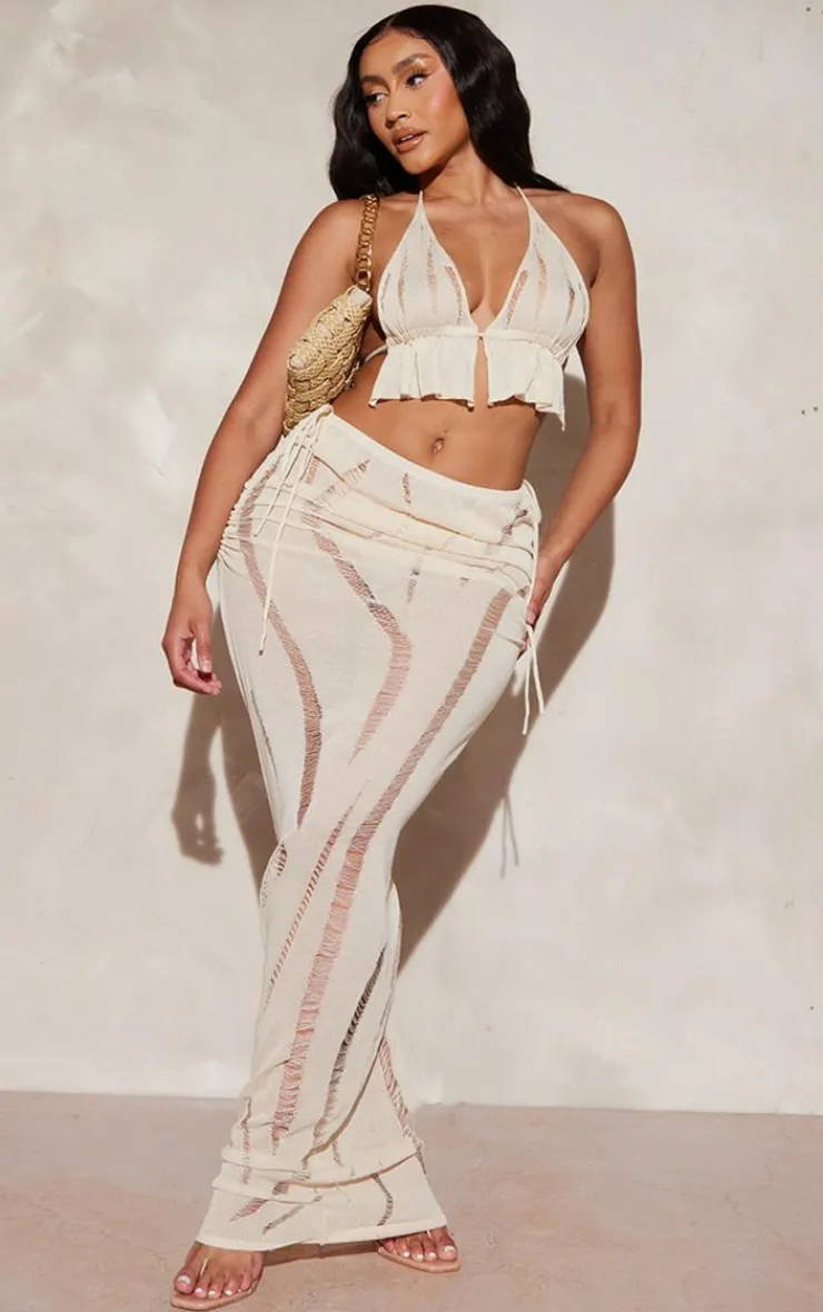 New PrettyLittleThing Shape Knit Ladder Detailed Halterneck Bralet Cream