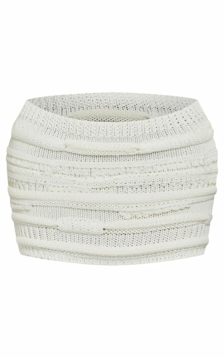 Discount PrettyLittleThing Shape Knitted Detail Mini Skirt Cream