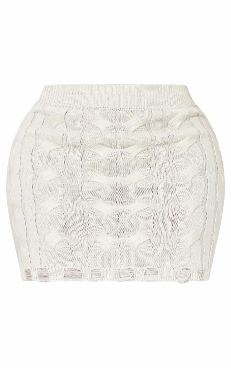 Discount PrettyLittleThing Shape Knitted Mini Skirt Cream