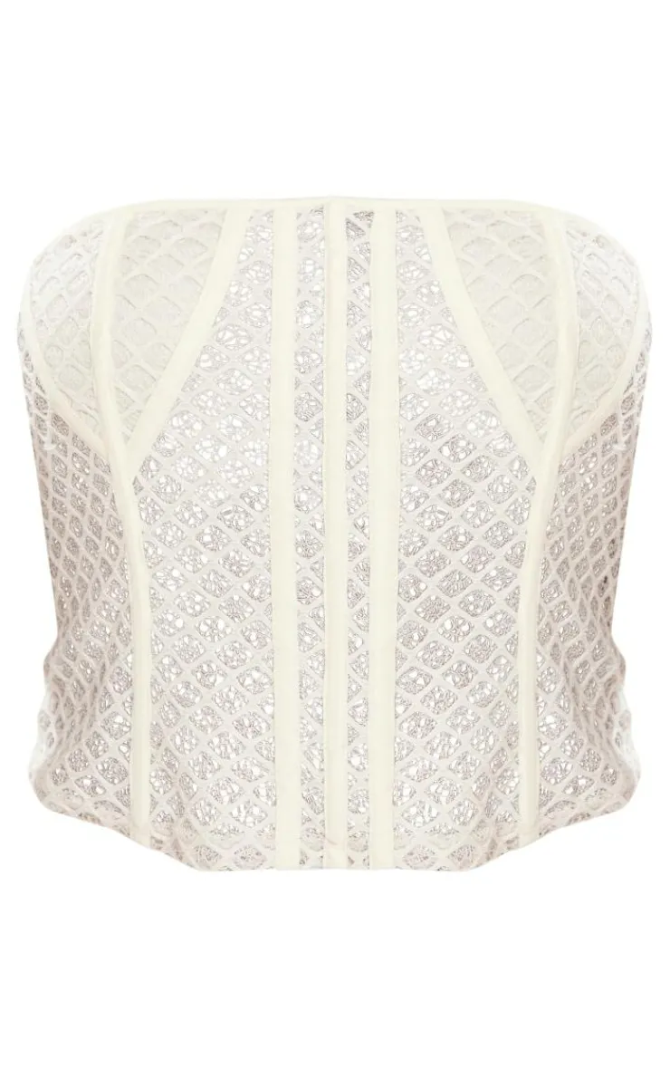 Online PrettyLittleThing Shape Lace Bandeau Corset Cream