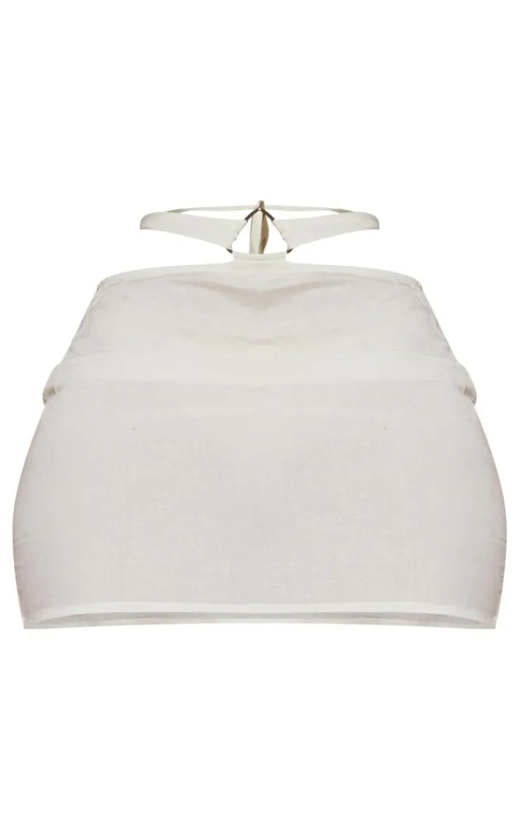 Outlet PrettyLittleThing Shape Linen Look Triangle Trim Detail Mini Skirt Cream