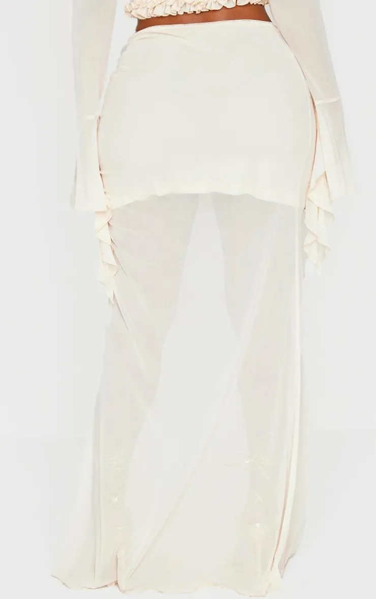 Outlet PrettyLittleThing Shape Low Rise Frill Detail Side Split Maxi Skirt Cream