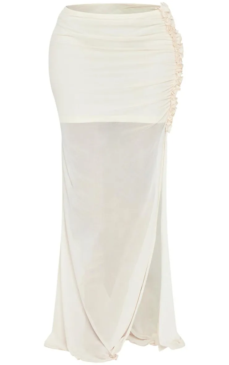 Outlet PrettyLittleThing Shape Low Rise Frill Detail Side Split Maxi Skirt Cream