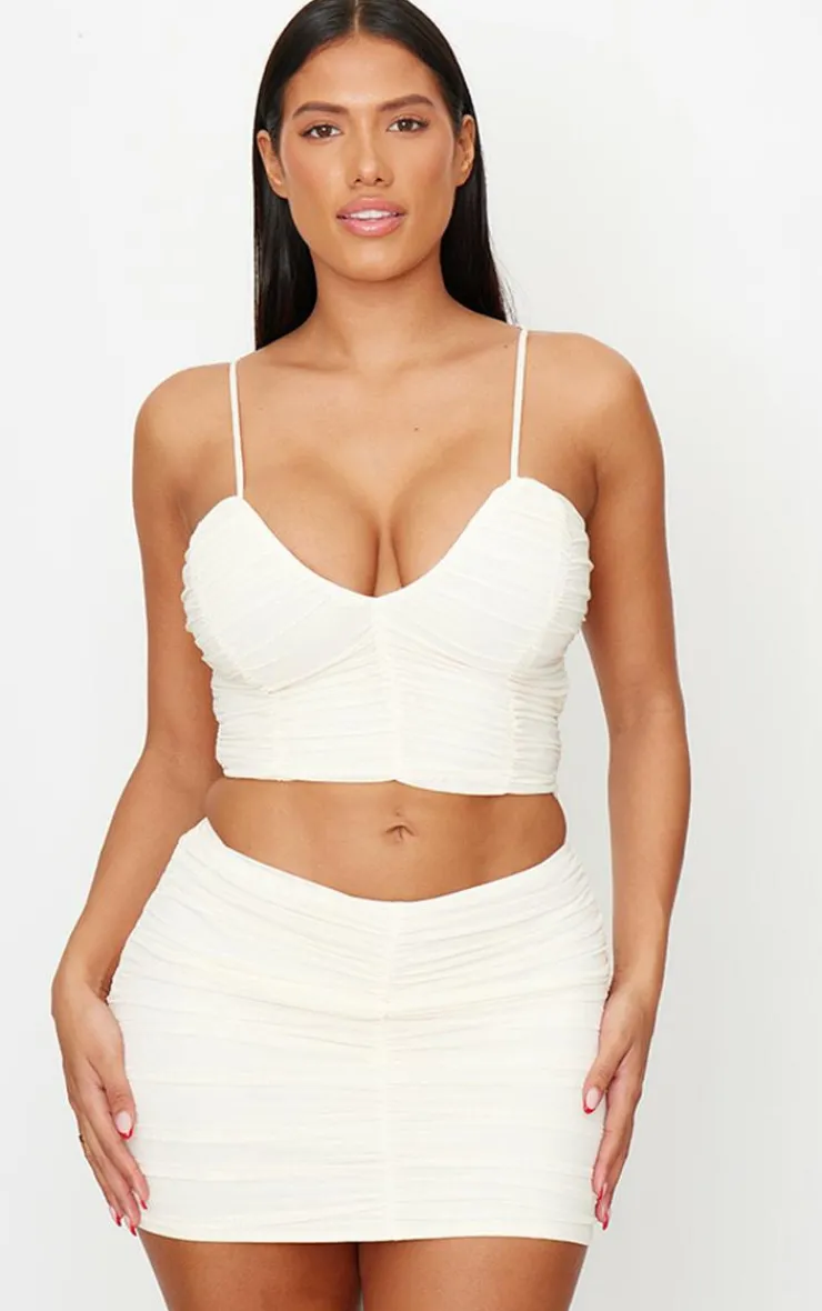 New PrettyLittleThing Shape Plunge Front Ruched Cami Top Cream