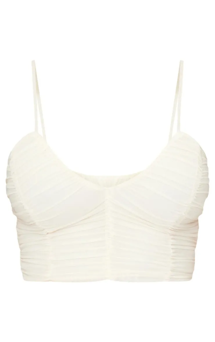 New PrettyLittleThing Shape Plunge Front Ruched Cami Top Cream