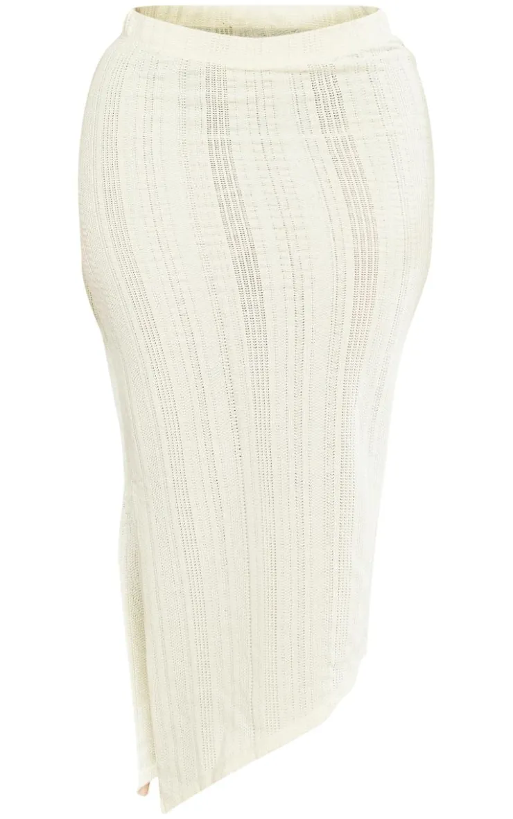 Online PrettyLittleThing Shape Textured Detail Maxi Skirt Cream