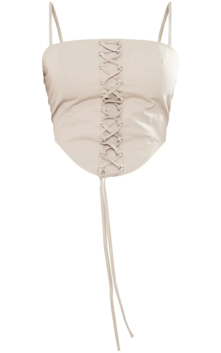 Discount PrettyLittleThing Shape Twill Lace Up Corset Cream