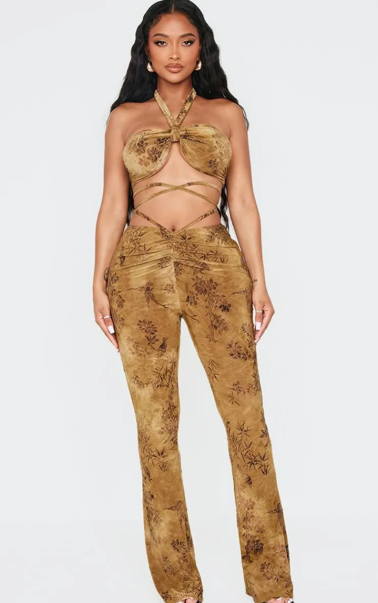 Online PrettyLittleThing Shape Devore Knot Front Bralet Green