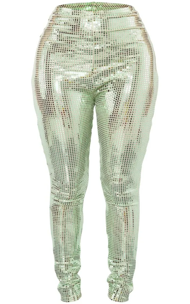 Hot PrettyLittleThing Shape Mirrored Sequin Leggings Green