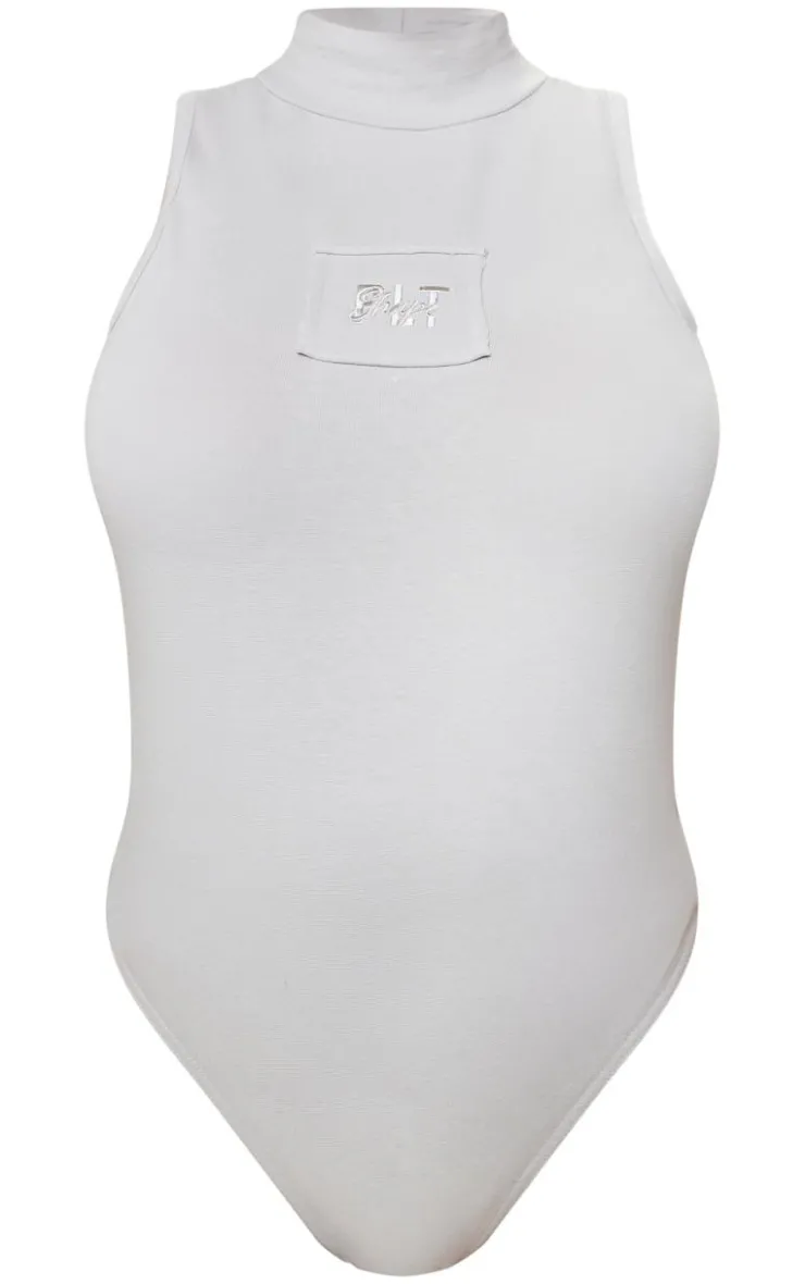 Discount PrettyLittleThing Shape Cotton High Neck Sleeveless Bodysuit Grey