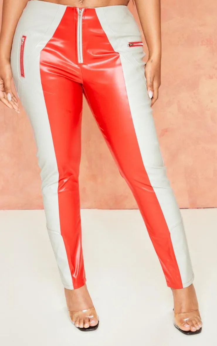 Outlet PrettyLittleThing Shape Faux Leather Color Block Skinny Pants Grey