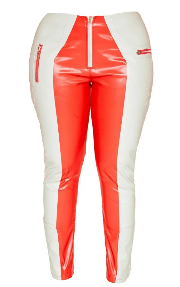 Outlet PrettyLittleThing Shape Faux Leather Color Block Skinny Pants Grey