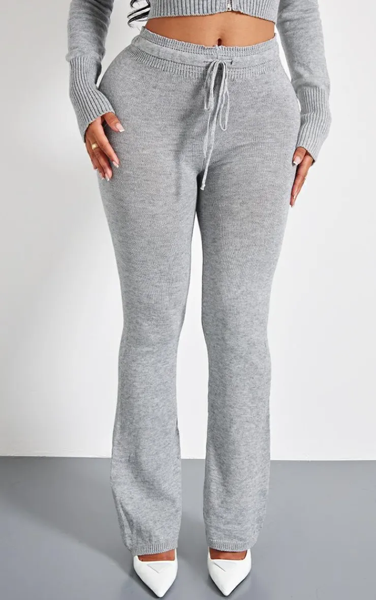 Best PrettyLittleThing Shape Knitted Flare Pants Grey
