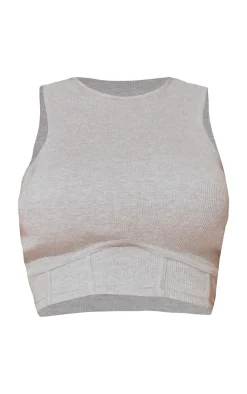 Online PrettyLittleThing Shape Thick Rib Underbust Binded Crop Top Grey Marl