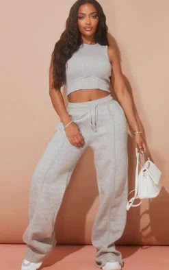 Discount PrettyLittleThing Shape Thick Ribbed Under Bust Binded Crop Top Grey Marl