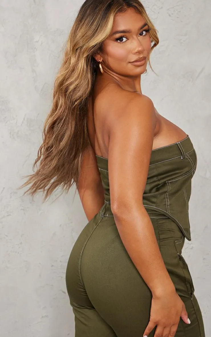 Clearance PrettyLittleThing Shape Cargo Bandeau Top Khaki