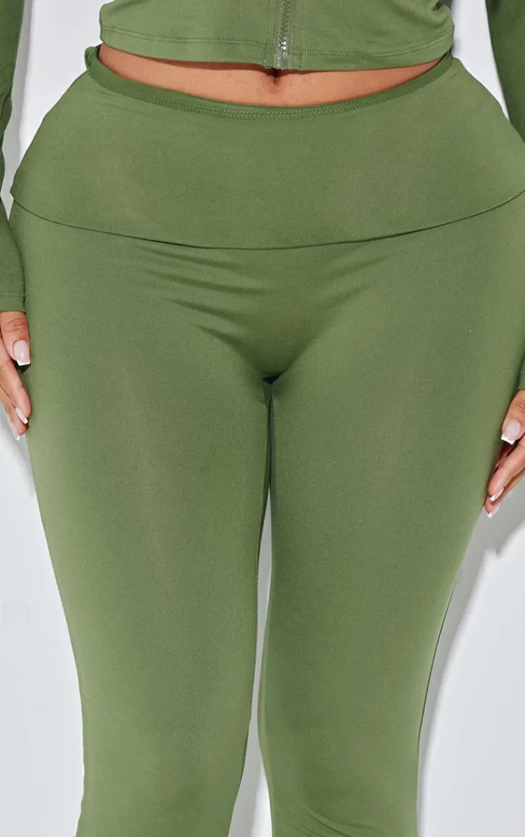 New PrettyLittleThing Shape Sculpted Foldover Waist Flare Pants Khaki