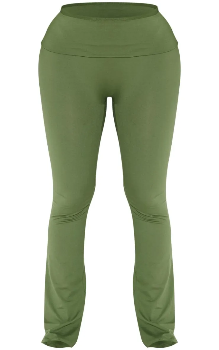 New PrettyLittleThing Shape Sculpted Foldover Waist Flare Pants Khaki