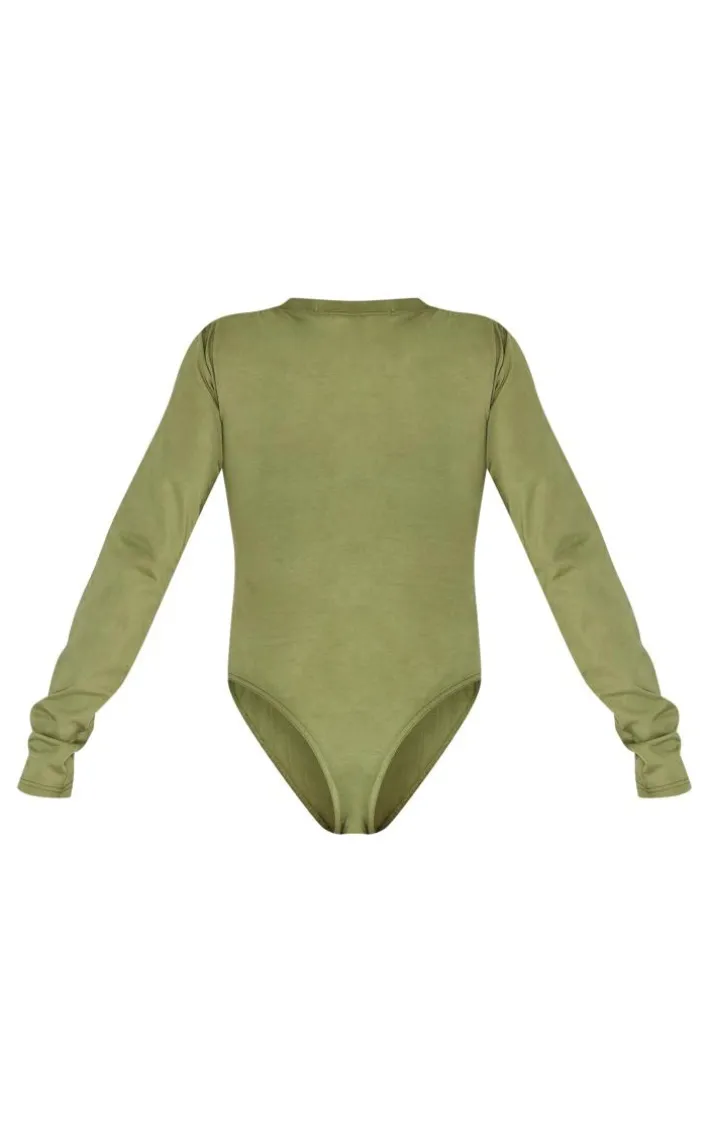 Shape Khaki Washed Cotton Long Sleeve Crew Neck Bodysuit