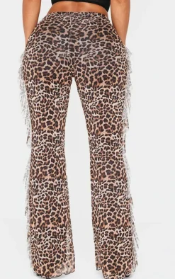 Shape Leopard Print Frill Flared Strappy Waist Pants